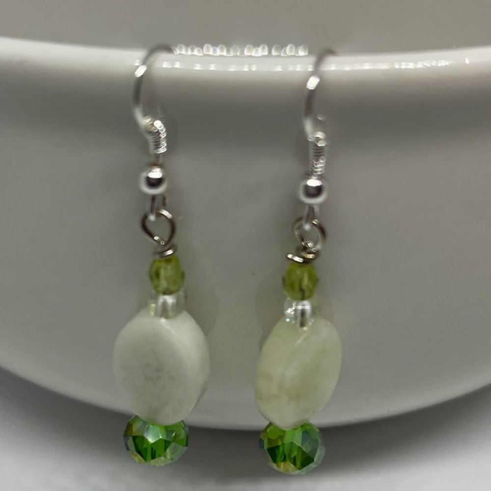 Aragonite & Green Crystal Earrings